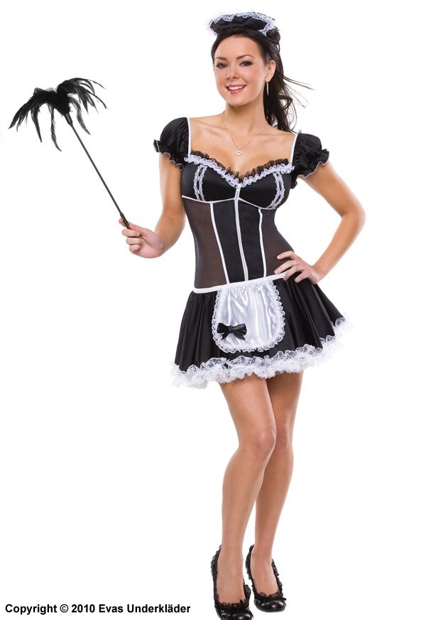 French Maid kostym med rosetter